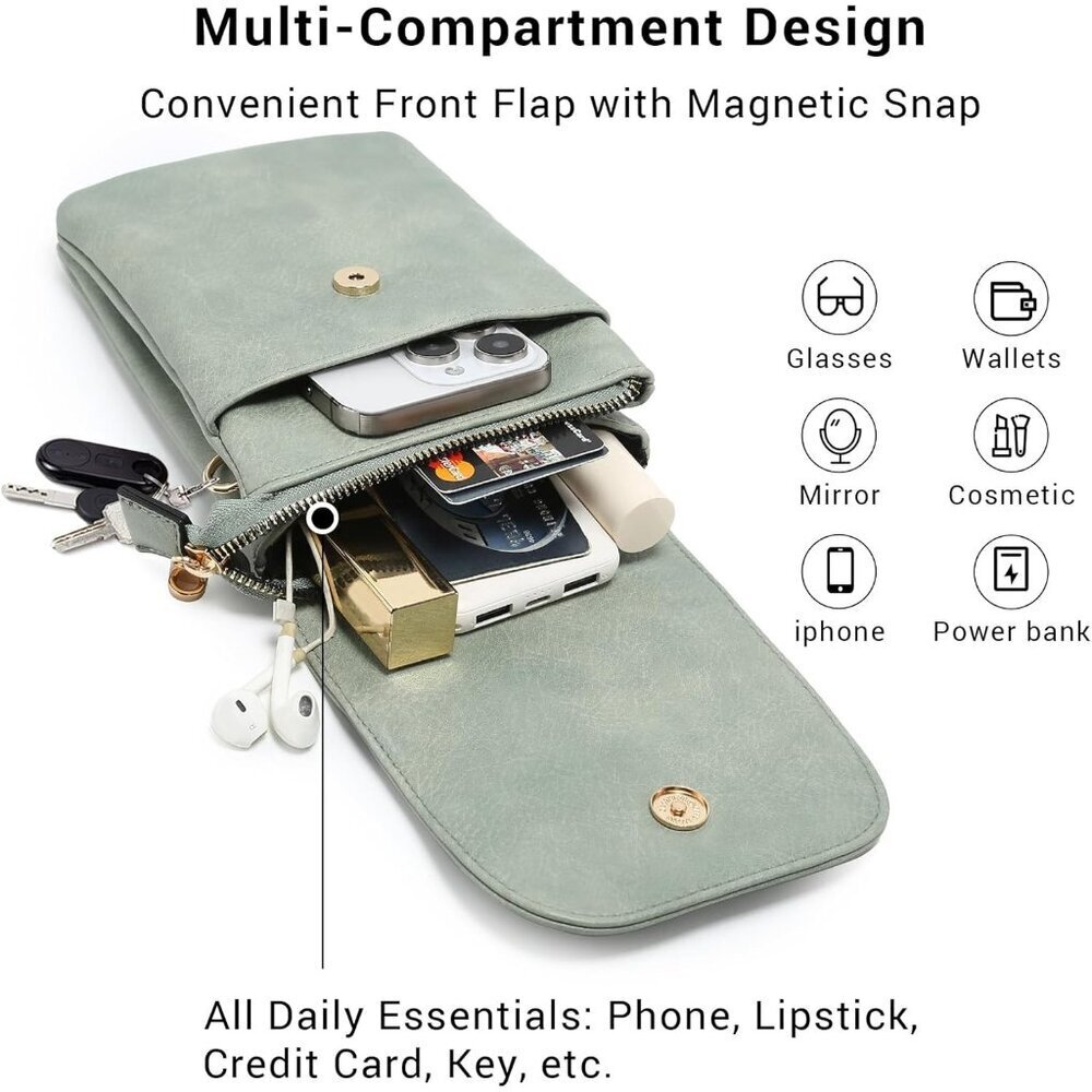 Vegan Leather Small Crossbody Bag for Women 3 Compartments Phone Wallet Travel - Picture 4 of 6